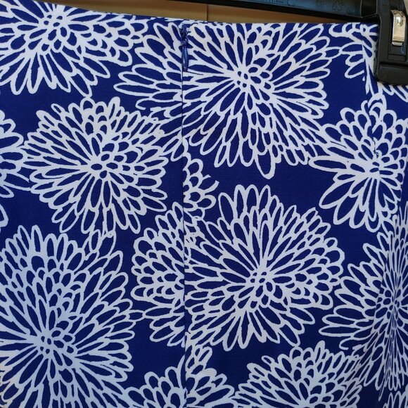 Liz Claiborne Straight Skirt Abstract Floral Print Blue White Cotton Blend - Picture 7 of 10